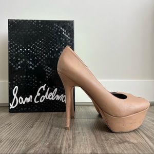 SAM EDELMAN • Niland Blush Merino Platform Peep Toe Heels